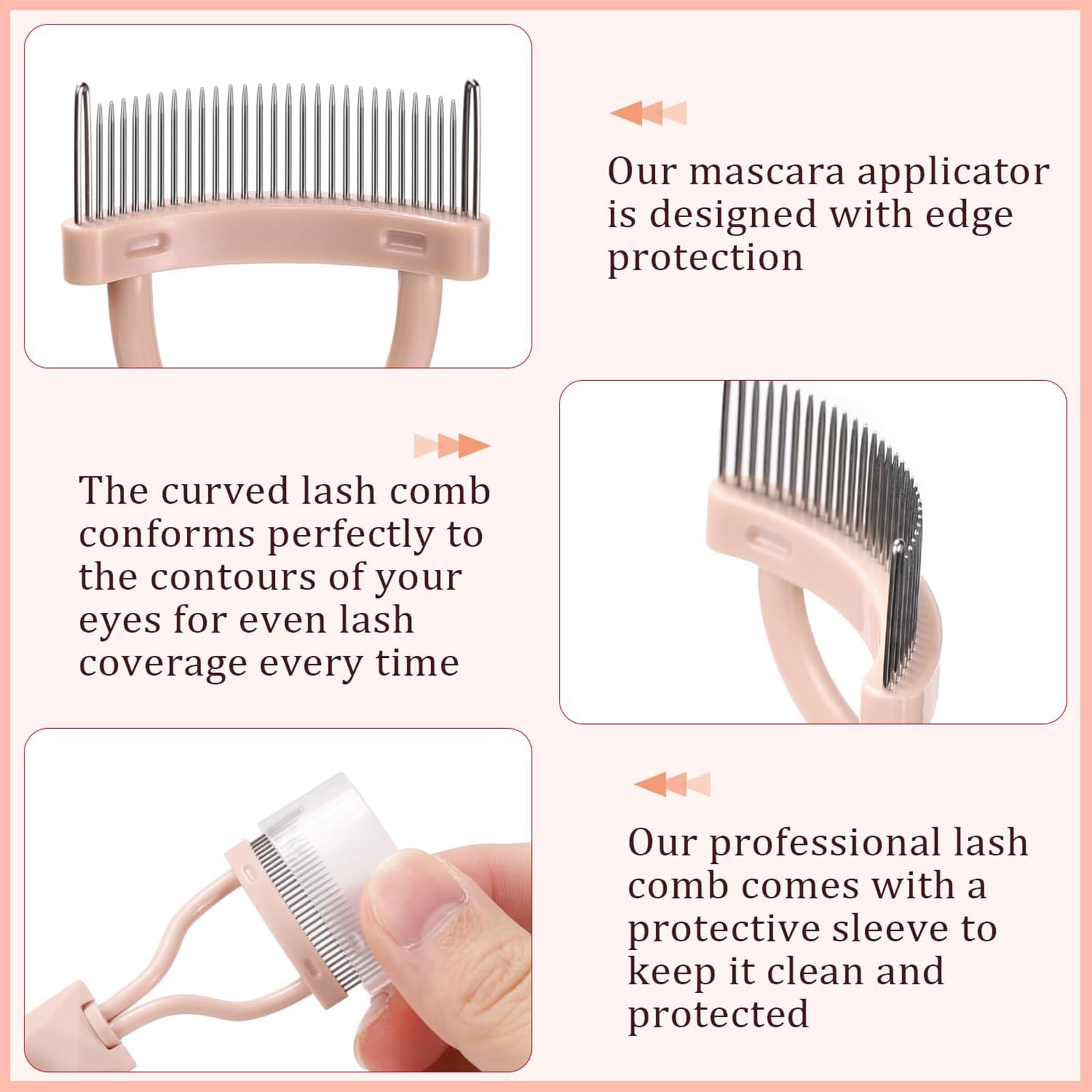 Гребінець Auiremrti Eyelash Comb Separator Bow Eyelash Definer Comb Makeup Mascara Comb Applicator з чохлом рожевий, фото №3