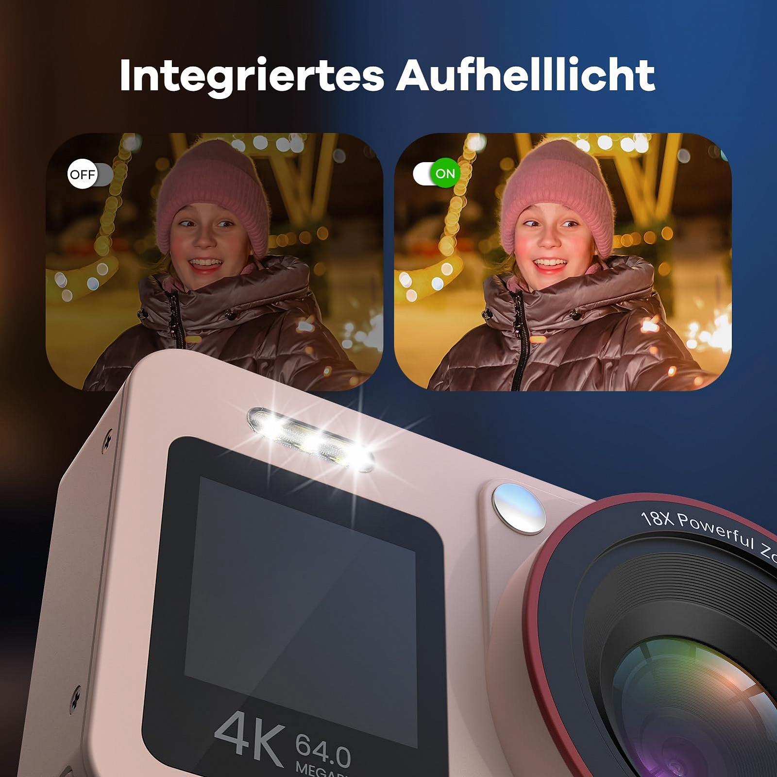 Цифровой Фотоаппарат 4K 64MP FHD для детей 18X Цифровой Зум Компактный розовый, фото №9