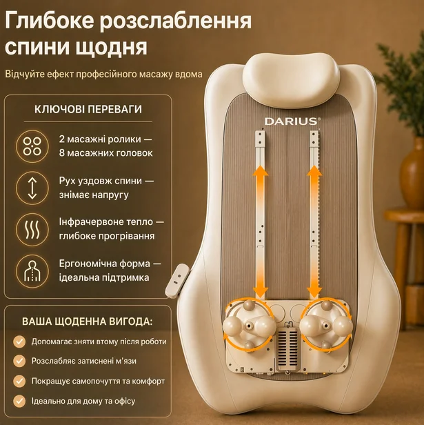 Массажная подушка Darius DRS-310C для шеи и спины с подогревом, роликовый массажер для плеч и поясницы, фото №5 Массажная подушка Darius DRS-310C для шеи и спины с подогревом, роликовый массажер для плеч и поясницы, фото №5