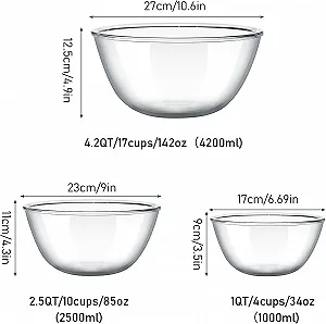 Набор чаш для смешивания 3 предмета боросиликатное стекло 1 л, 2.5 л, 4.2 л synthetic.ua - Фото 1