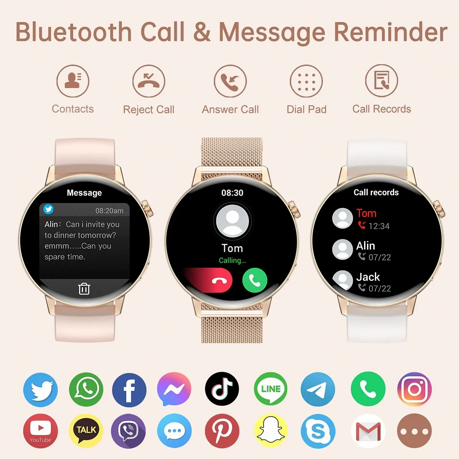 Смартгодинник жіночий, Функція телефона, Сповіщення про повідомлення, фото №2