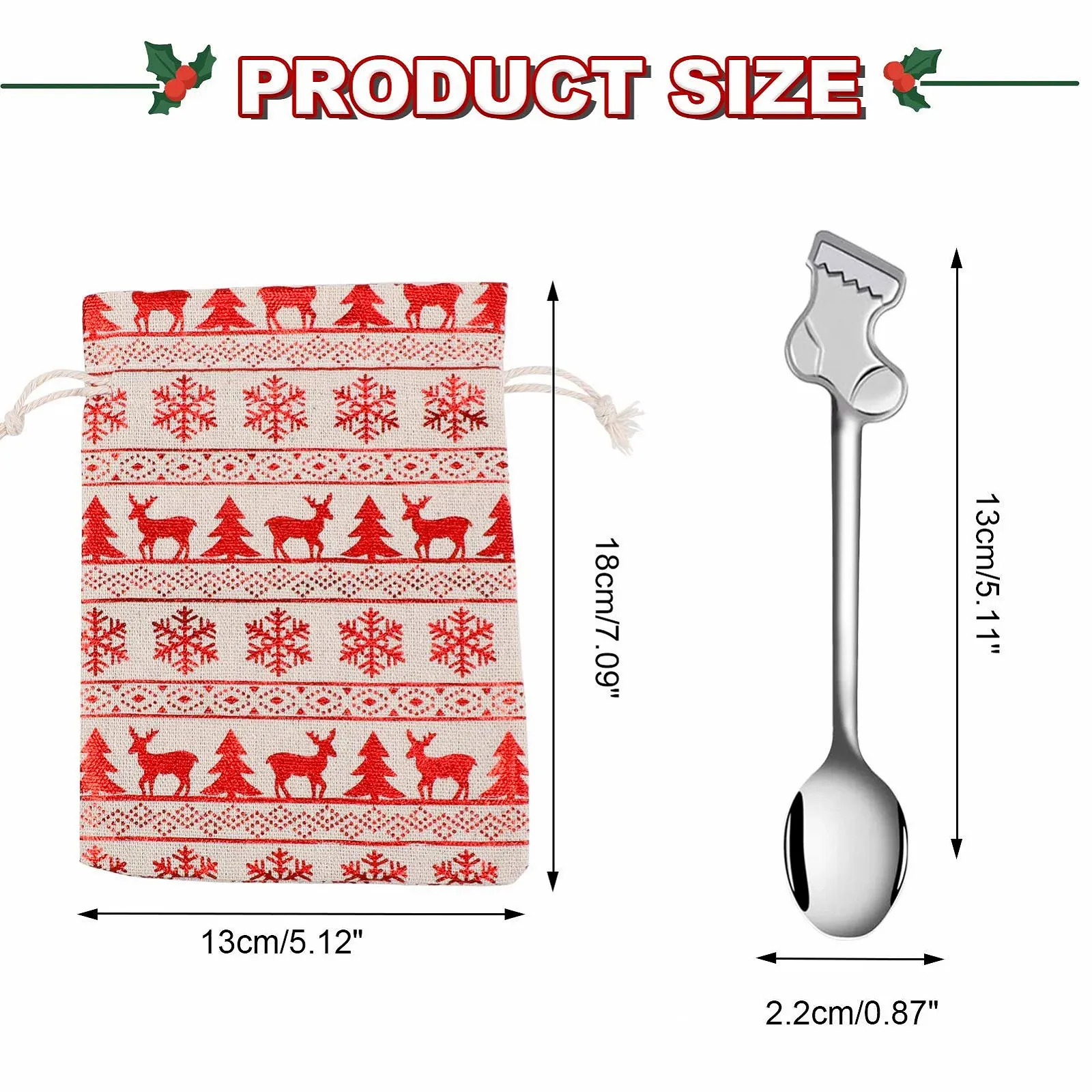 Ложка з нержавіючої сталі HOWAF Різдвяна, 6 шт, для кави, чаю, десертів, фото №2