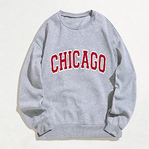 Свитшот Винтаж для женщин Свободного кроя Однотонный Модный Letter Outfit Свободный крой Chicago С длинным рукавом Графический круглый вырез Y2K Топы Комфорт Университет Мода Милый Женский Осень synthetic.ua - Фото 1