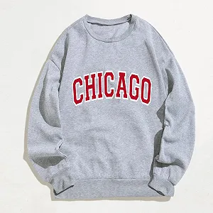 Свитшот Винтаж для женщин Свободного кроя Однотонный Модный Letter Outfit Свободный крой Chicago С длинным рукавом Графический круглый вырез Y2K Топы Комфорт Университет Мода Милый Женский Осень synthetic.ua - Фото 1