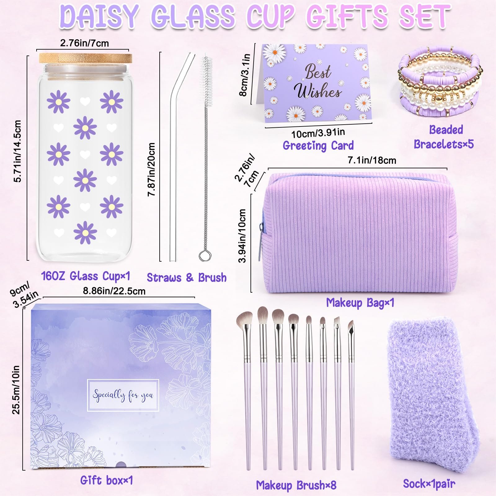Стакан соломкой и крышкой, Браслеты, Носки, Косметичка, Набор кистей для макияжа, Фиолетовый, фото №2