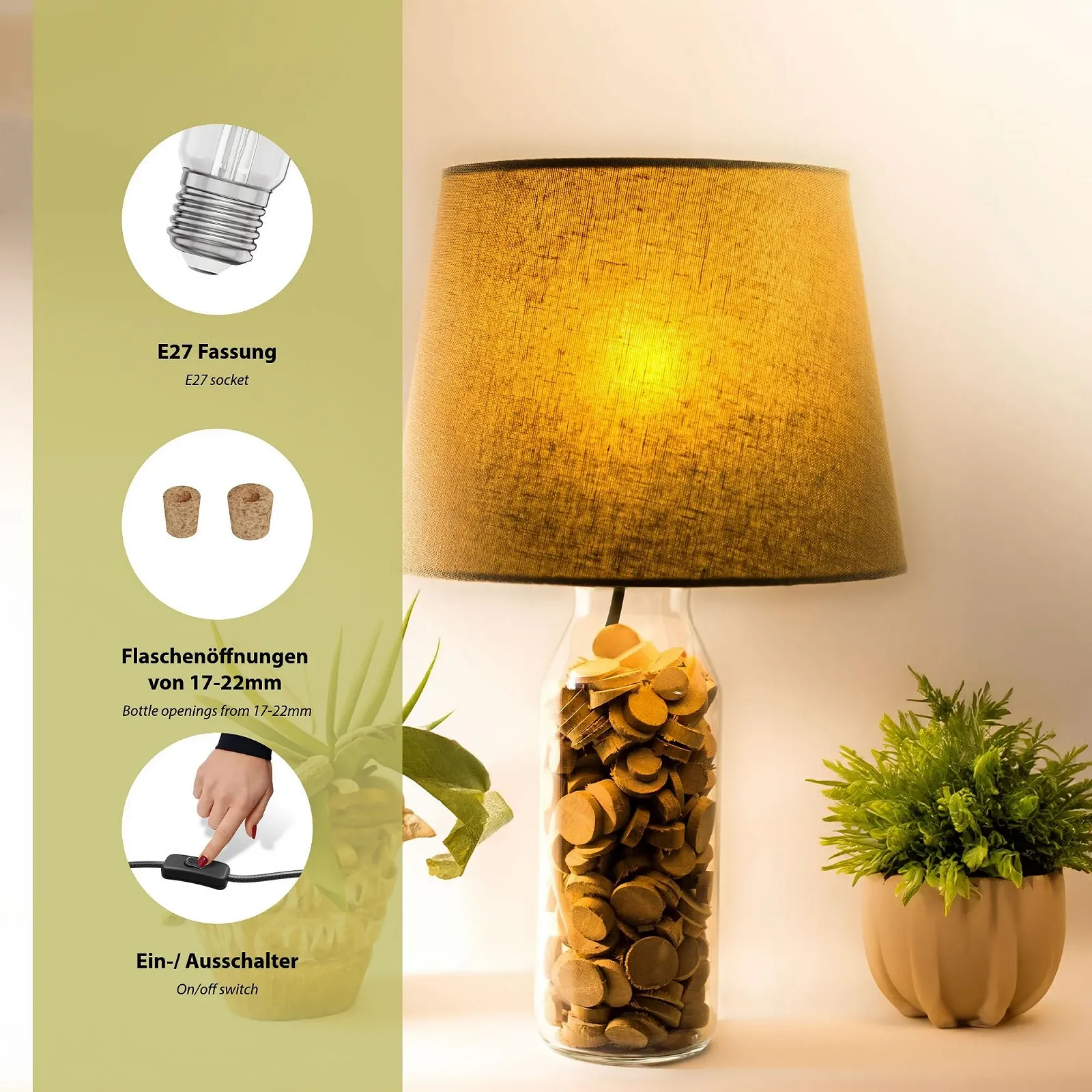 Настільна лампа ledscom.de Flako Cork E27 60 Вт Натуральний бежевий, фото №4