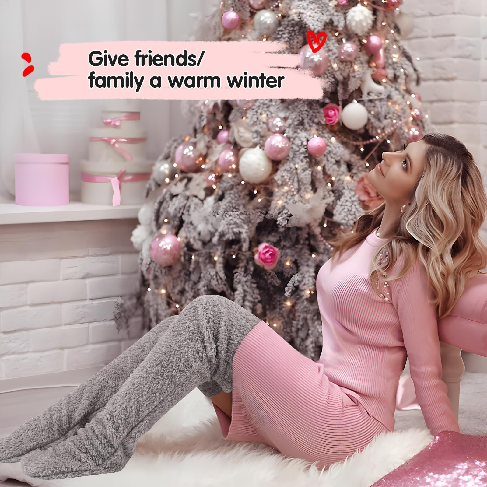 Женские плюшевые чулки выше колена для дома, зимние носки для сна, зимние женские носки-чулки, носки для сна дома, зимние теплые носки для сна, фото №5