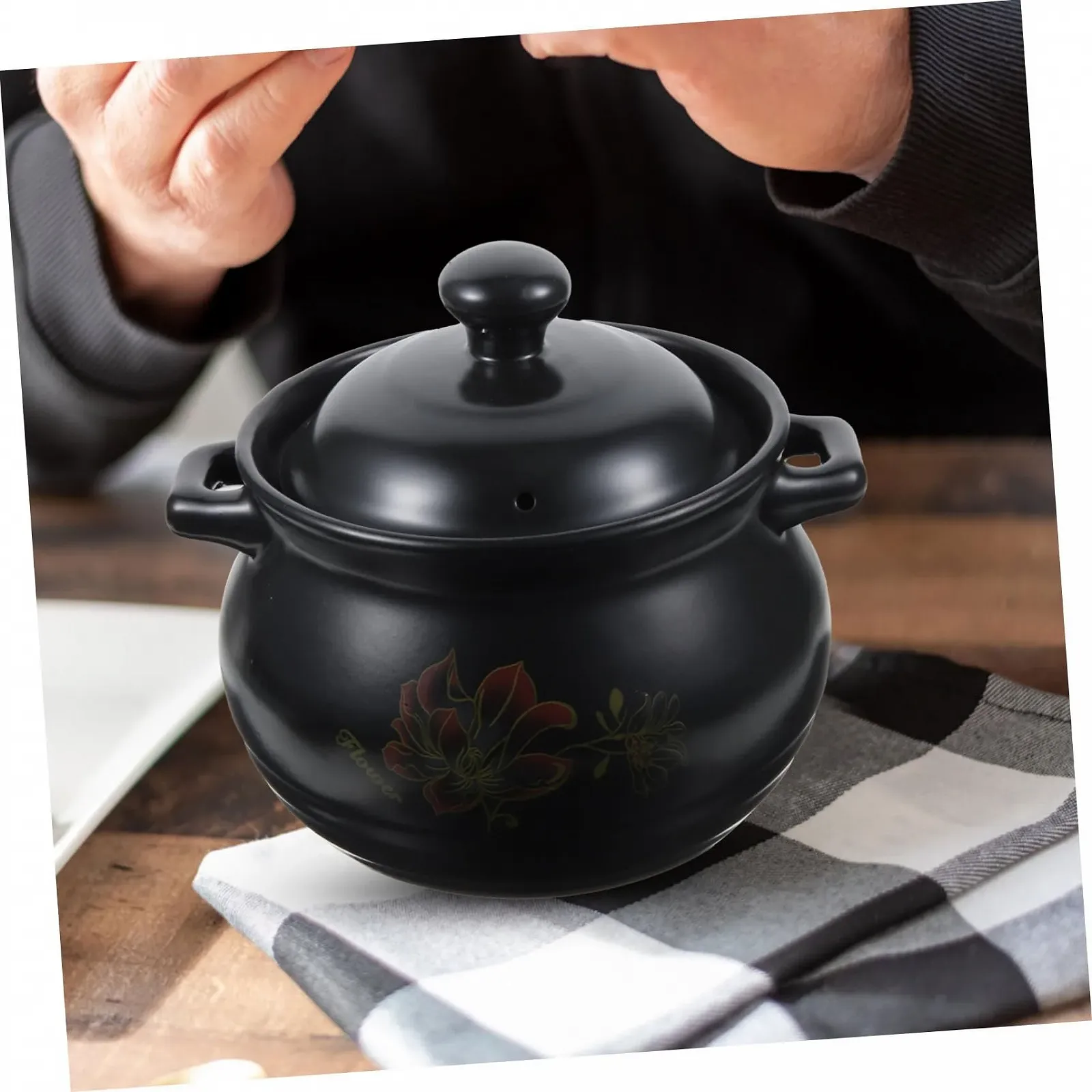 Кастрюля для супа керамическая Черная с керамической ручкой, фото №5 Кастрюля для супа керамическая Черная с керамической ручкой, фото №5