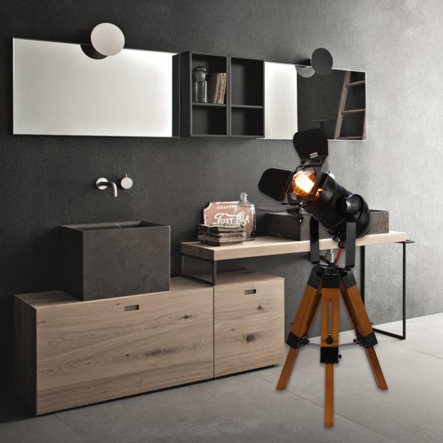 Настільна лампа Industrial Metal Wood Tripod 65 x 32 см Чорний, фото №2