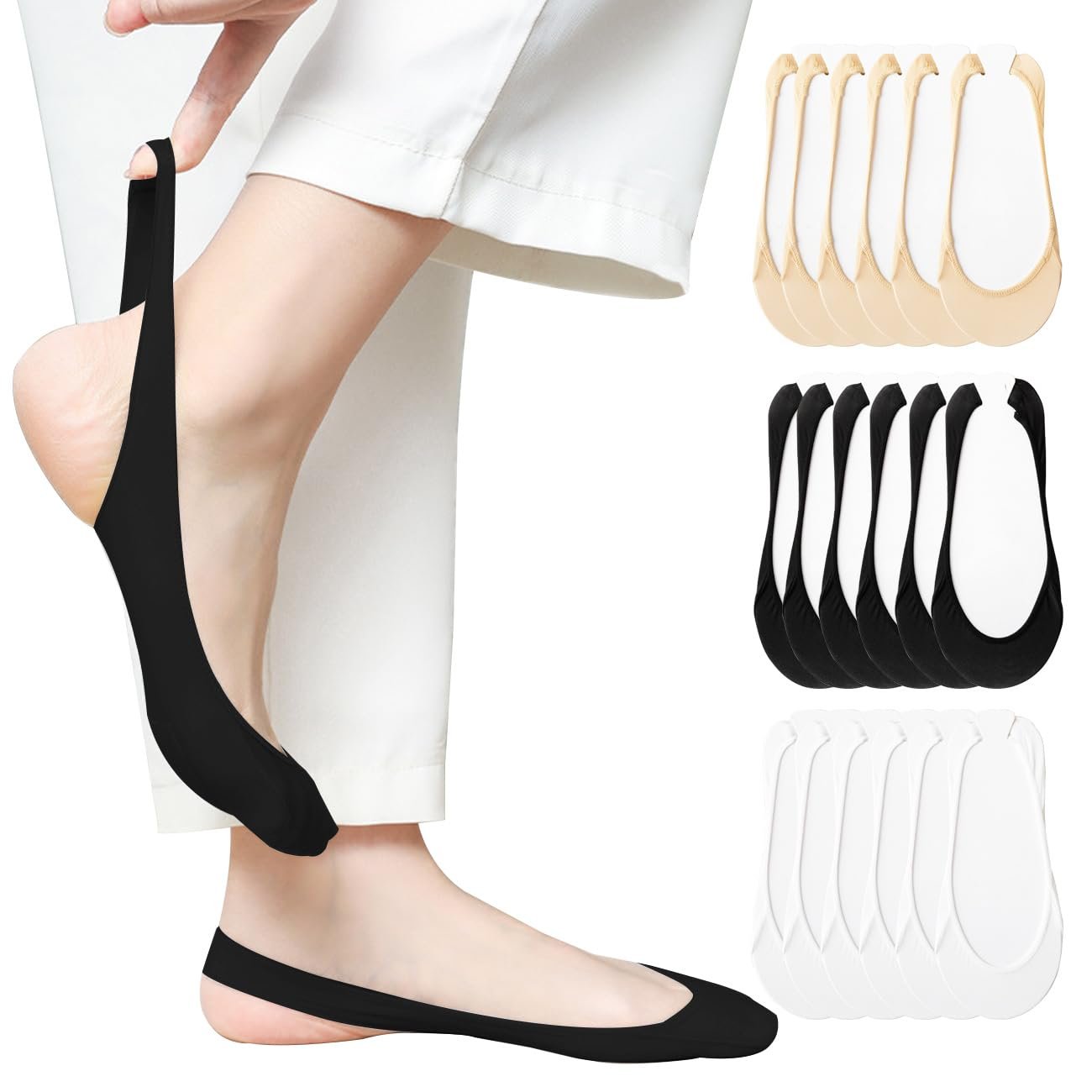 9 пар невидимых дышащих носков-невидимок, полуносков, невидимых нескользящих шелковых носков, нескользящих носков до щиколотки для лоферов и туфель на высоких каблуках, фото №1