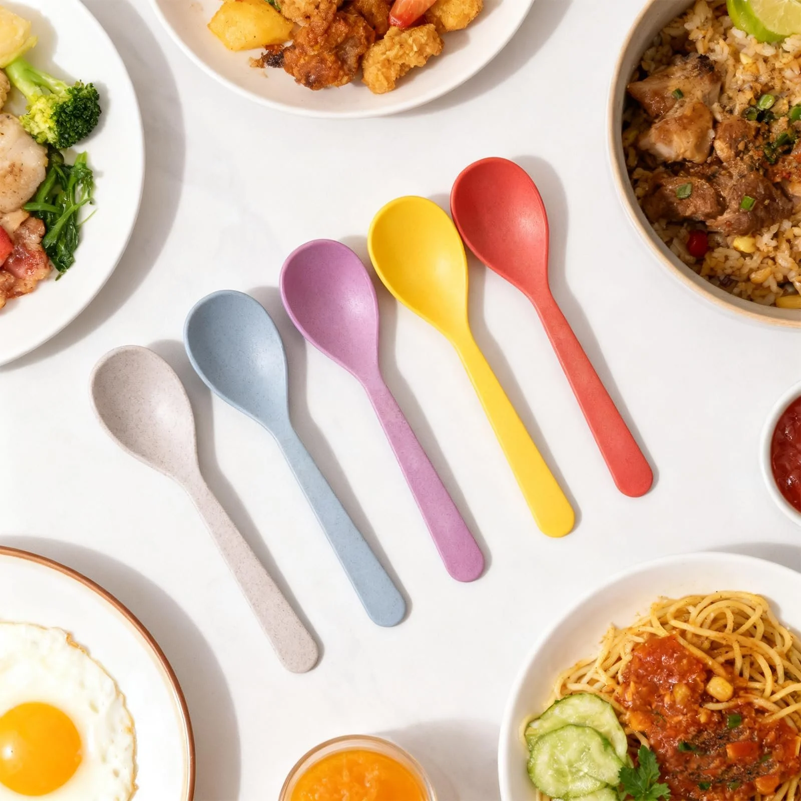 Набір пластикових ложок 10 шт, 14 см Різнокольорові, фото №5