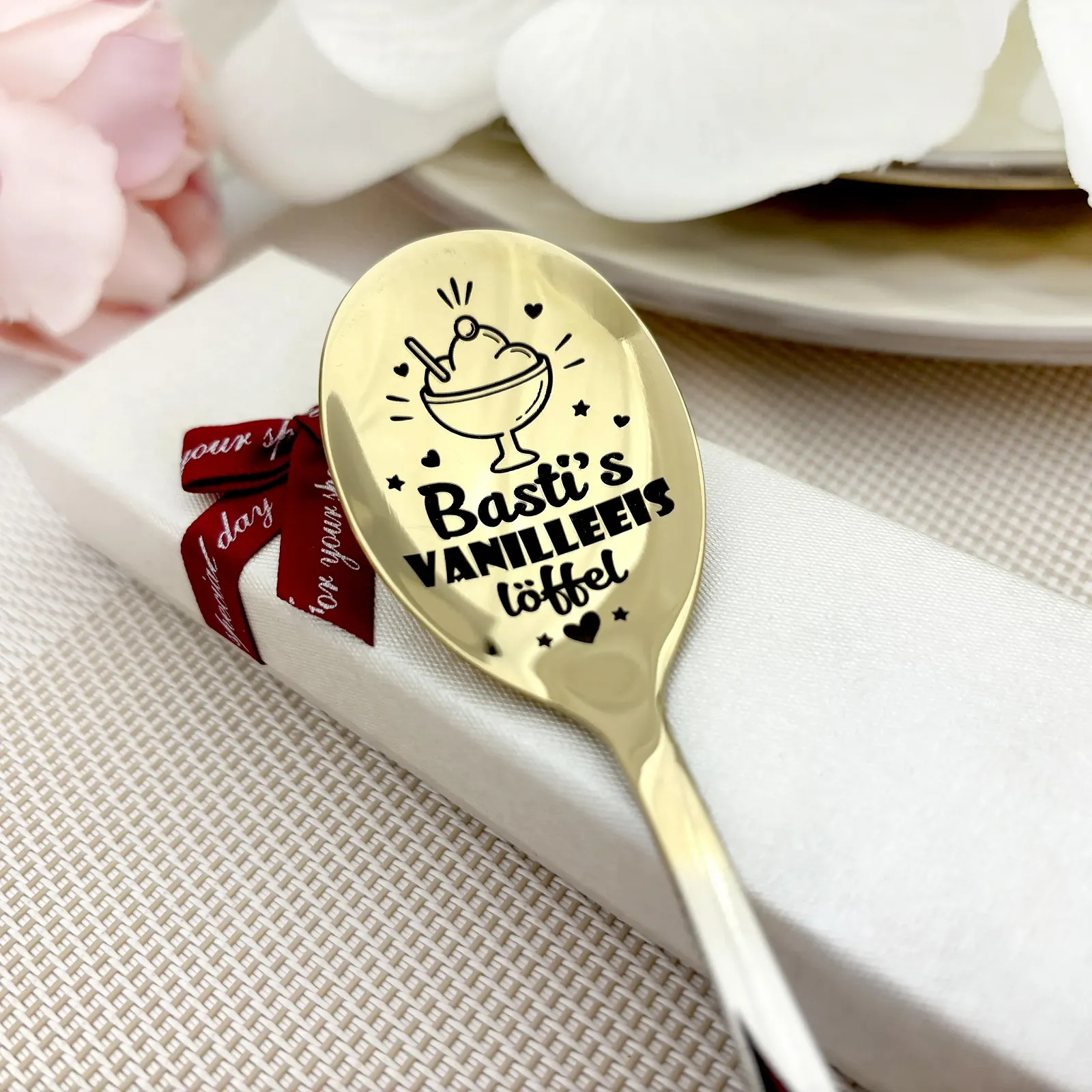 Ложка для морозива з персоналізацією позолочена нержавіюча сталь з гравіюванням імені, фото №1