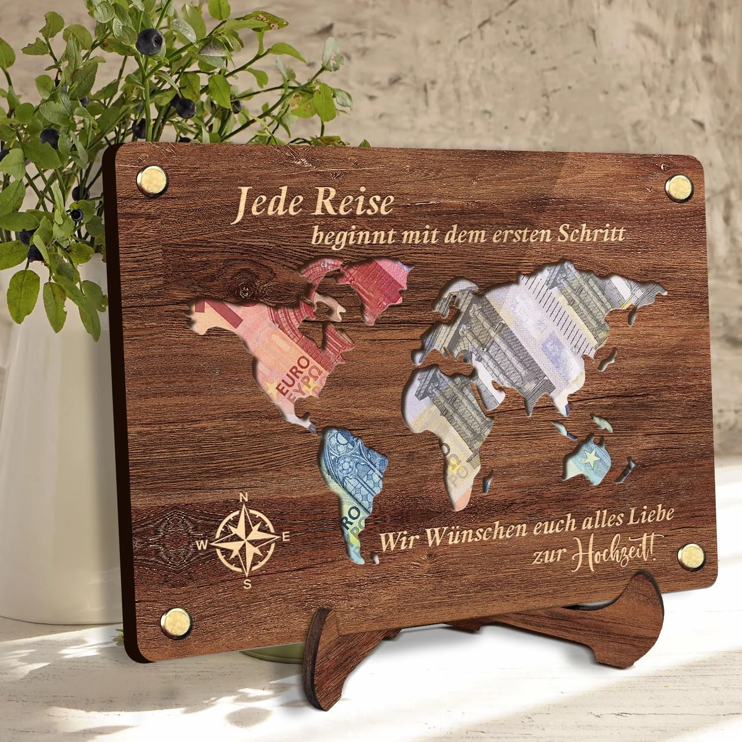 Скринька для грошей QHHENTOO Подорож Дерев'яна з підставкою Карта світу, фото №3