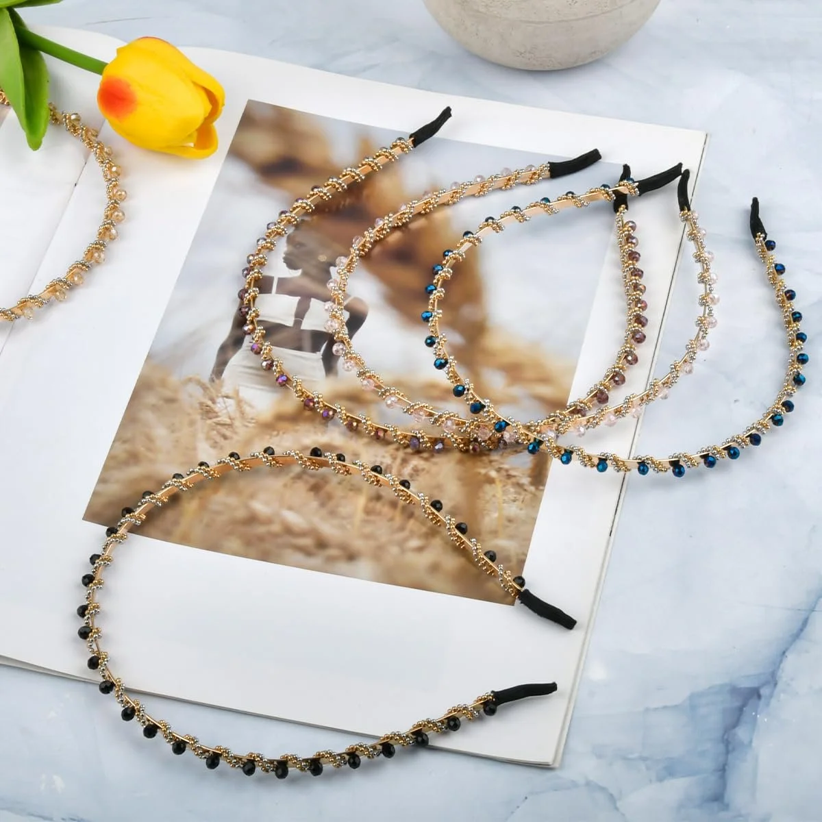 Набір з 5 блискучих жіночих обручів на голову з кришталевими стразами, фото №3 Набір з 5 блискучих жіночих обручів на голову з кришталевими стразами, фото №3