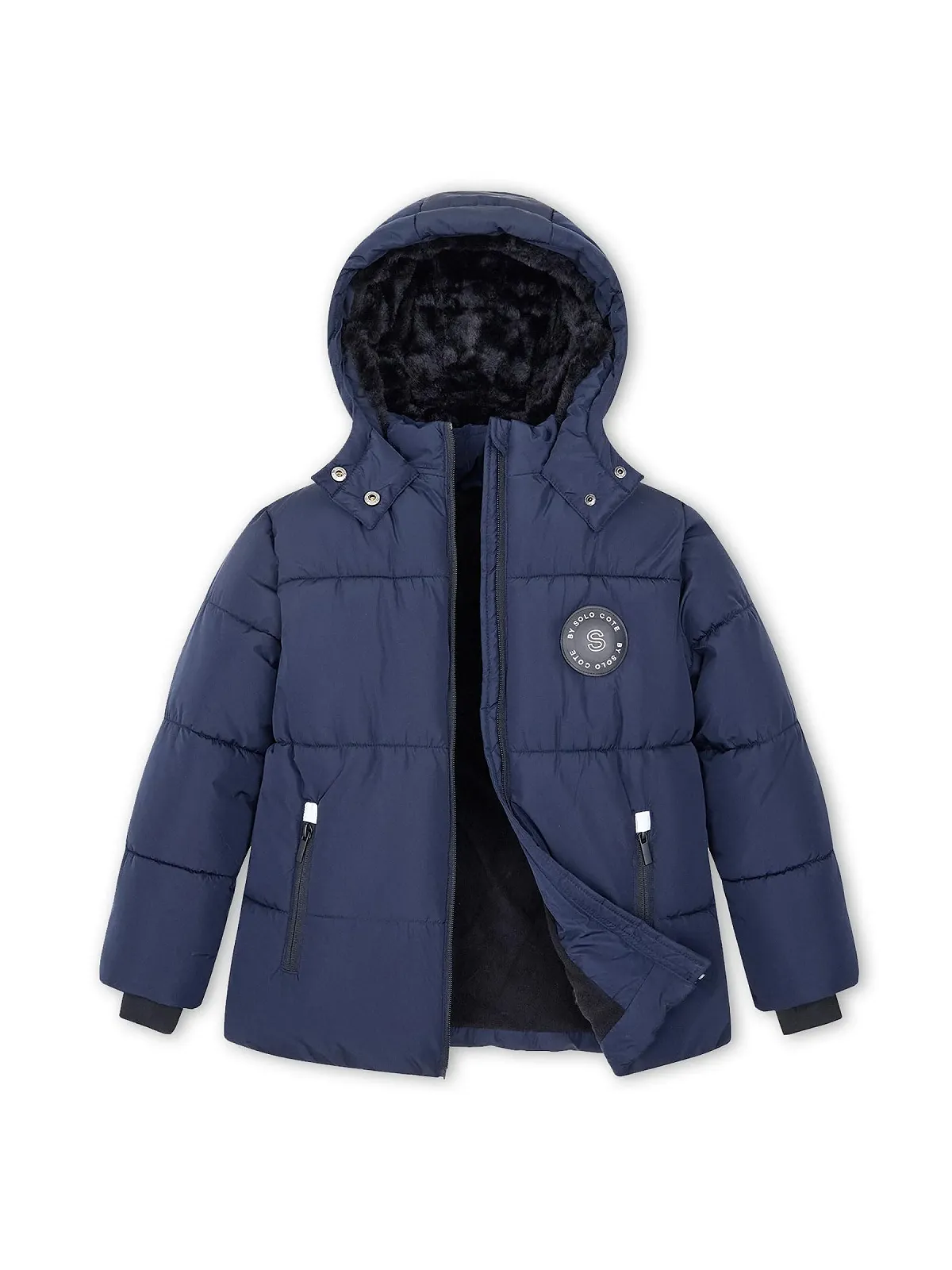 Зимнее пальто для мальчиков SOLOCOTE, флисовая подкладка, тяжелое, водоотталкивающее, ветрозащитное, с капюшоном, парка для детей., фото №4