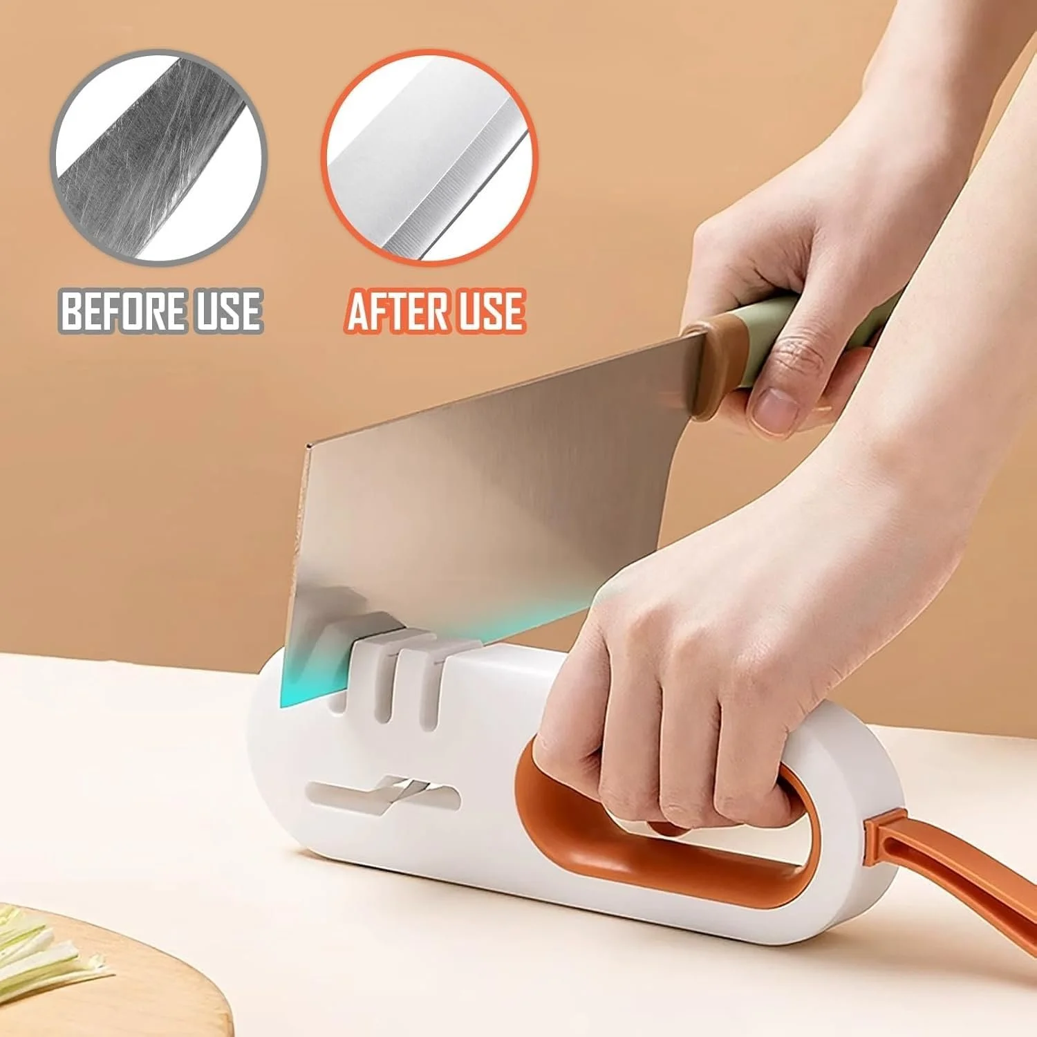 Точило для ножів та ножиць 4 in 1 Kitchen Knife Sharpener з ручкою 4 слоти, фото №4