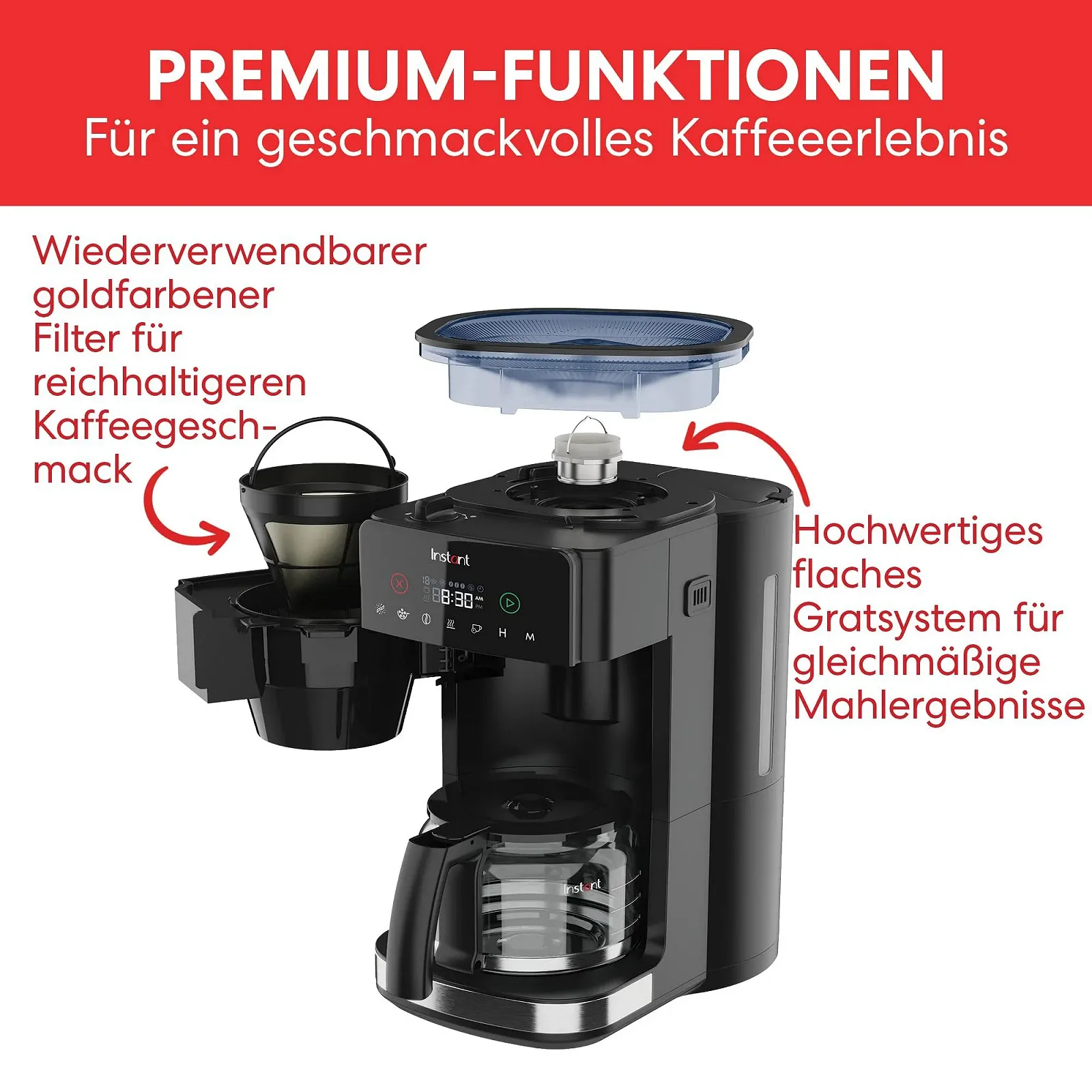 Кофеварка со встроенной кофемолкой Instant Grind & Brew программируемая 12 чашек, фото №5