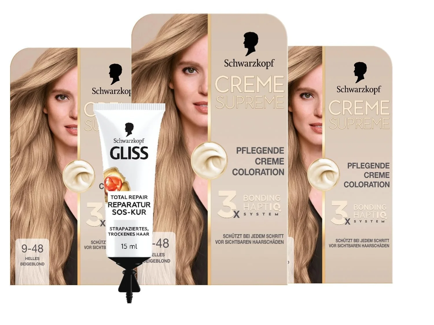 Крем-фарба Schwarzkopf Creme Supreme 9-48 Світлий Бежевий Блонд (3 x 182 мл), фото №1 Крем-фарба Schwarzkopf Creme Supreme 9-48 Світлий Бежевий Блонд (3 x 182 мл), фото №1