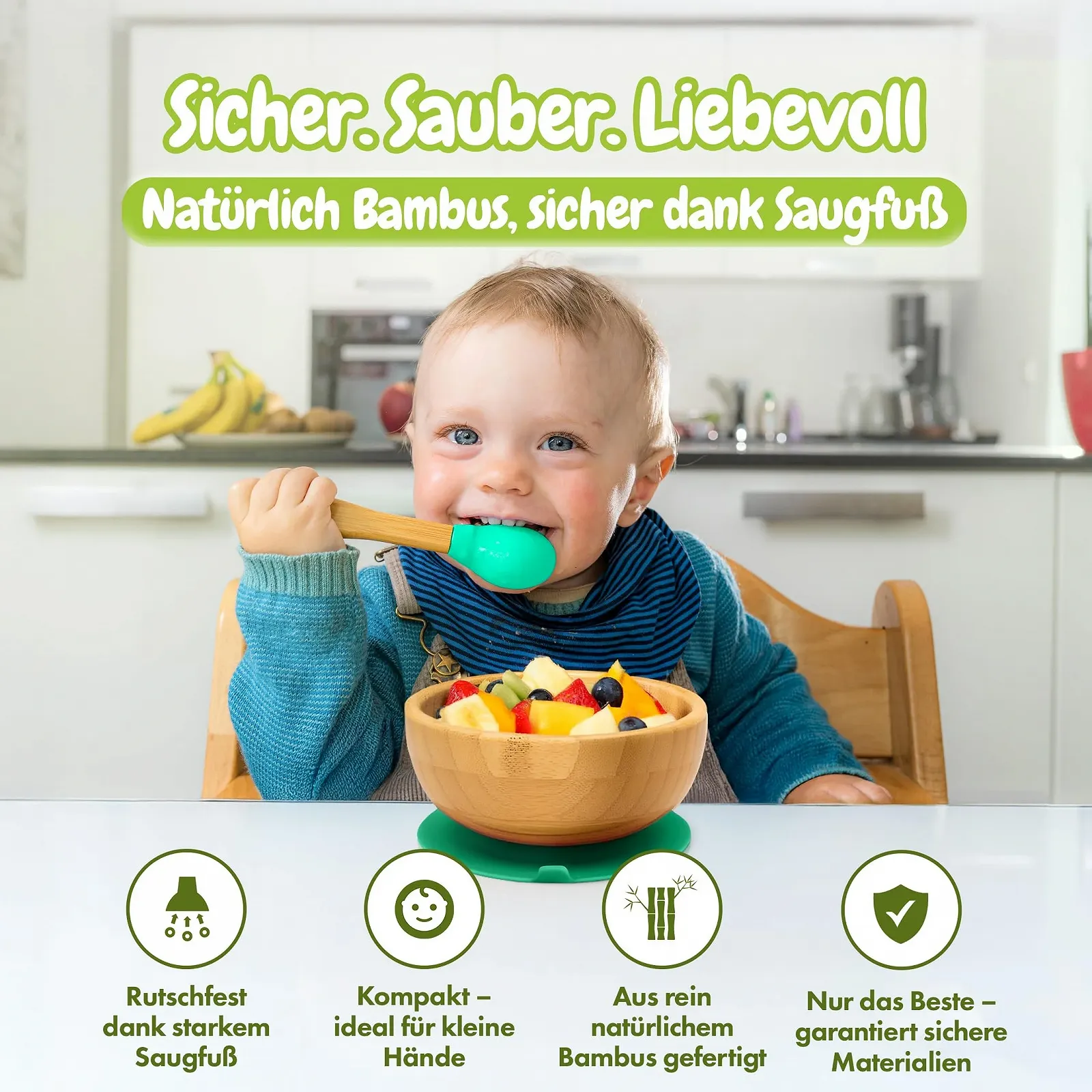 Дитяча миска з присоскою bambuskind, зелена, фото №2