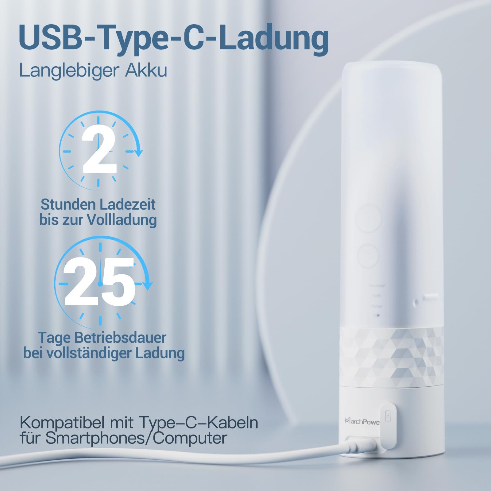 Електрична зубна щітка Marchpower Compact 2 в 1 з іригатором 3 x 4 режими IPX7 Wireless White, фото №5