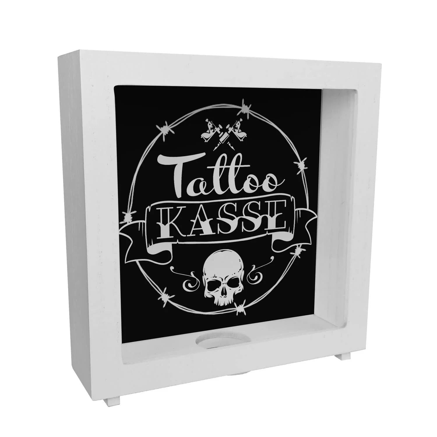 Скарбничка дерев'яна керамічна з тату-мотивами чорна Tattoo Cash, фото №1