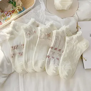 Носки Женские Дышащие Ankle Socks Ruffle Socks Короткие Полуноски Хлопковые Ankle Socks Мультяшные Животные Спортивные Летние Ankle Socks Носки для Кроссовок - 5 пар - Фото 1