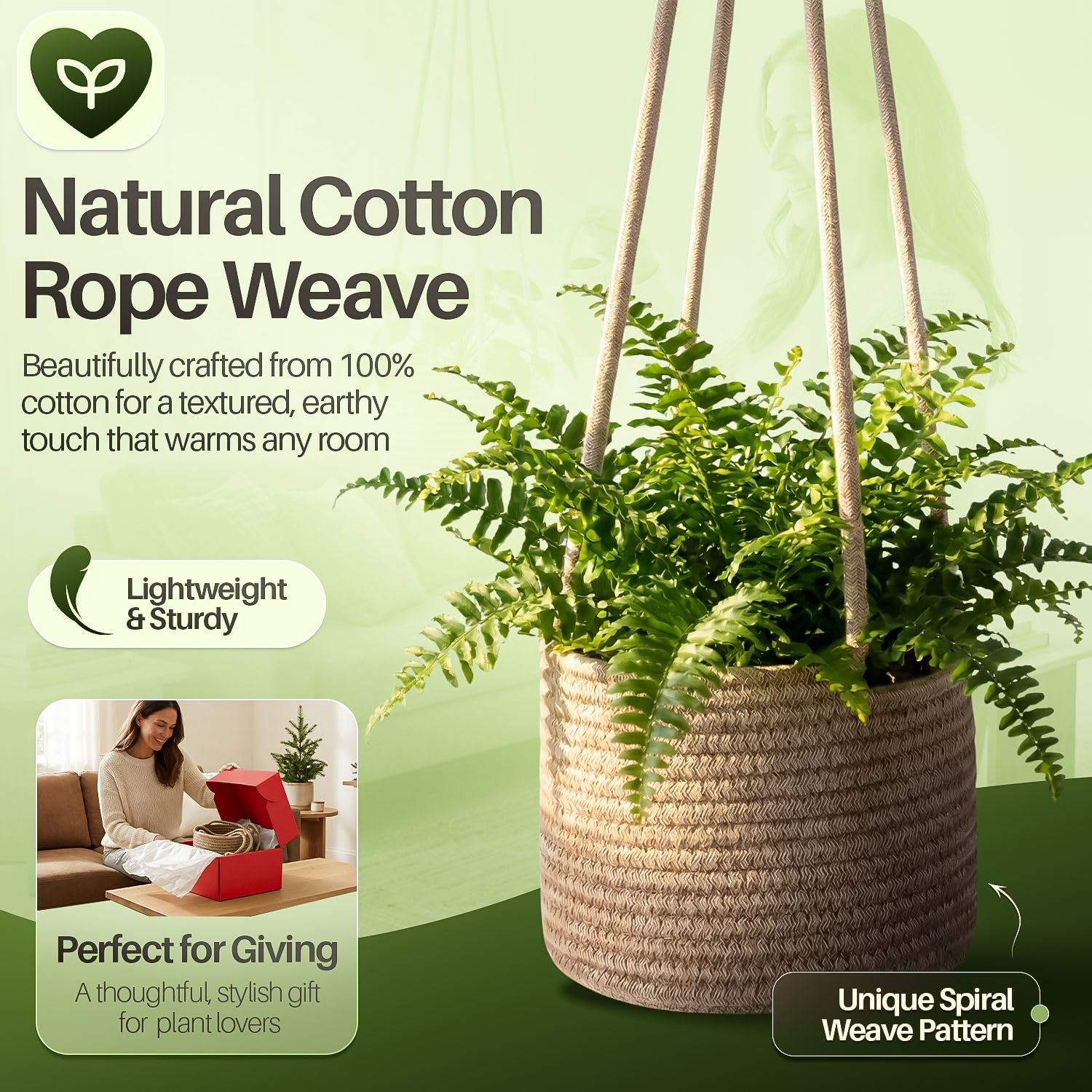 Підвісний кошик для рослин Flexzion Набір з 2 шт. Бавовняна мотузка Макраме 20 дюймів Білий, фото №3 Підвісний кошик для рослин Flexzion Набір з 2 шт. Бавовняна мотузка Макраме 20 дюймів Білий, фото №3