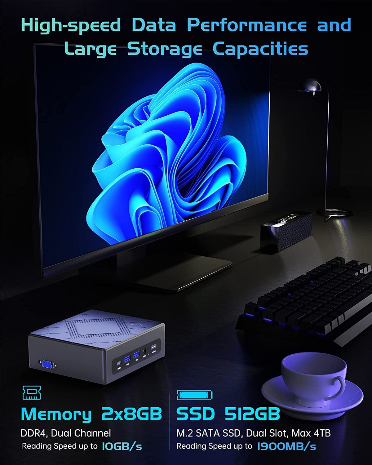 Міні ПК ACEMAGICIAN  CK10  / Intel Core i5-8259U / RAM 16GB / SSD 512GB / 2 x HDMI / 1 x LAN / Wi-Fi 5 / Bluetooth 4.2 / Windows 10 Pro / Сірий, фото №3