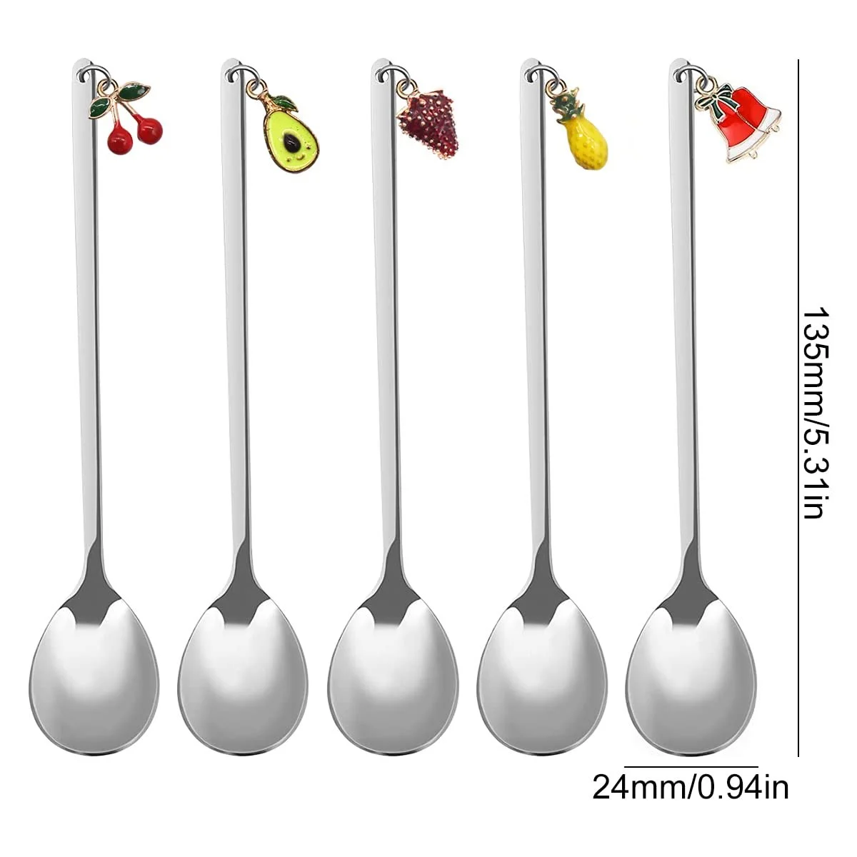 Ложки Рождественские, набор 10 шт, ложки для кофе, ложки из нержавеющей стали, чайные ложки, десертные ложки, ложки для размешивания, суповые ложки, клубника, ананас, авокадо, вишня для кофе, мороженого, супа, фото №2