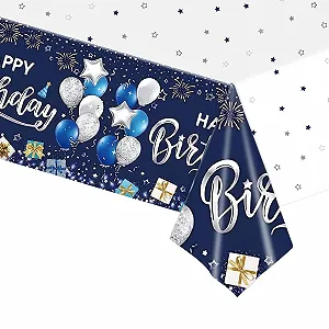 Скатертина Happy Birthday пластикова прямокутна 137 x 274 см блакитна - Фото 1