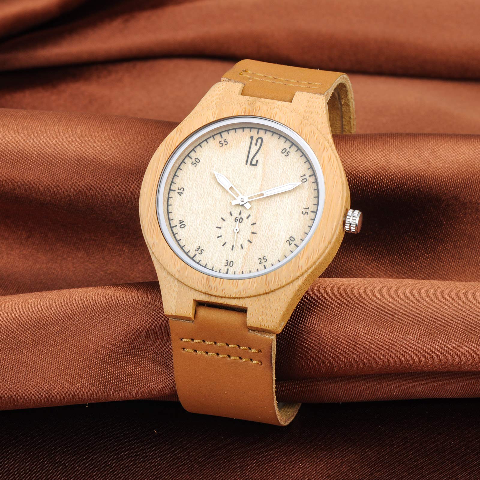 Часы MicLee Unisex Bamboo Simple Мужской женский Кварцевый Аналоговый с кожаным ремешком, фото №4