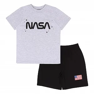 Комплект пижамный Popgear NASA Us Flag Text Logo для девочек, черный/серый меланж - Фото 1