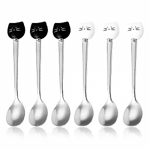 Ложка XPEX Котяча Голова, нержавіюча сталь, чорний, білий, набір 6 штук - Фото 1