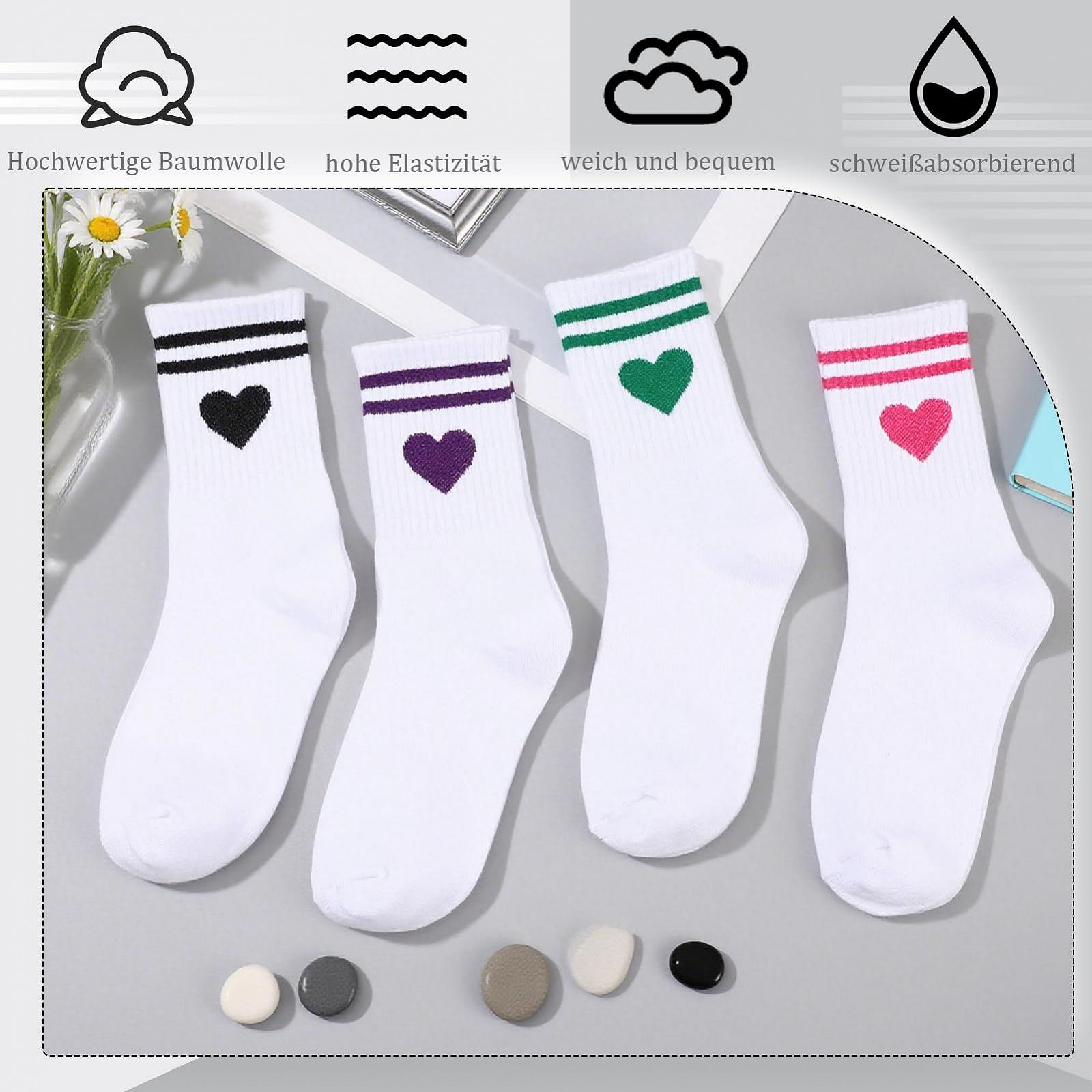 Женские теннисные носки Белый цвет, 4 пары, размер 39-42, спортивные носки в полоску с сердечками, теннисные носки, дышащие хлопковые носки для женщин, фото №4