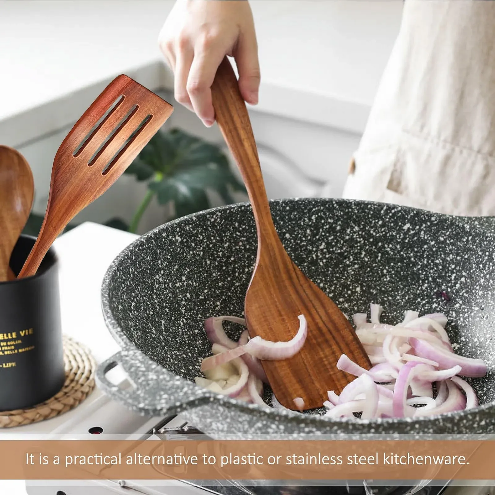 Набор лопаток Wooden Spatula Set 2 шт. термостойкие из оливкового дерева, фото №6 Набор лопаток Wooden Spatula Set 2 шт. термостойкие из оливкового дерева, фото №6