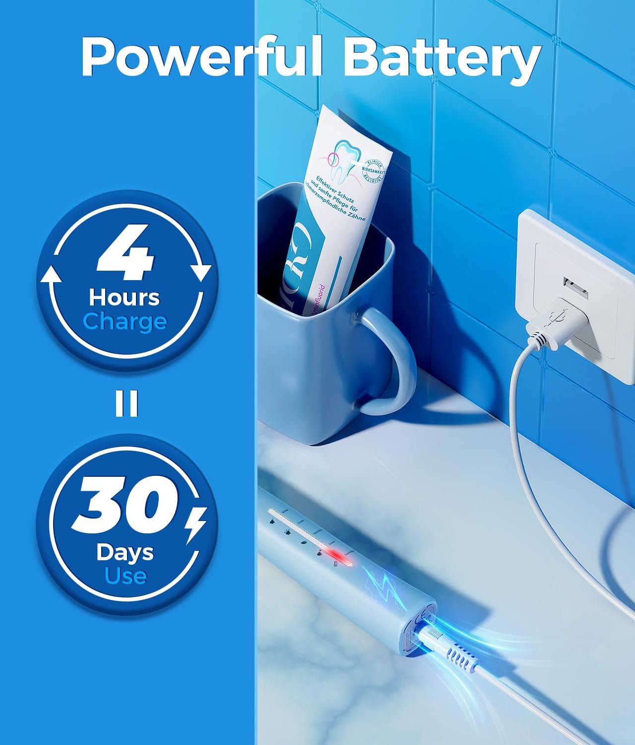 Електрична зубна щітка Demita S1 Небесно-блакитна 40000 VPM 5 режимів, фото №5