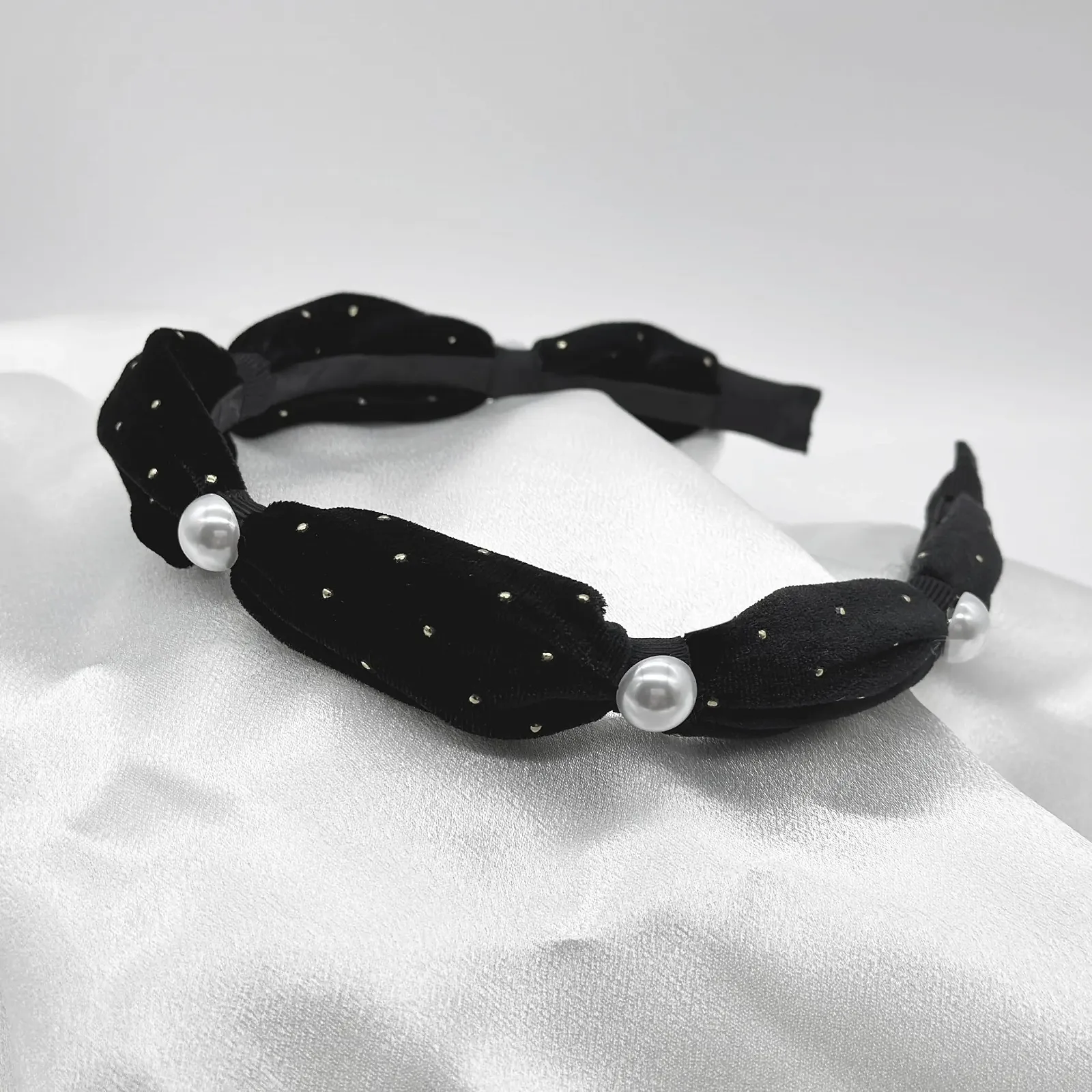 Обруч Бархатный с жемчугом, фото №5