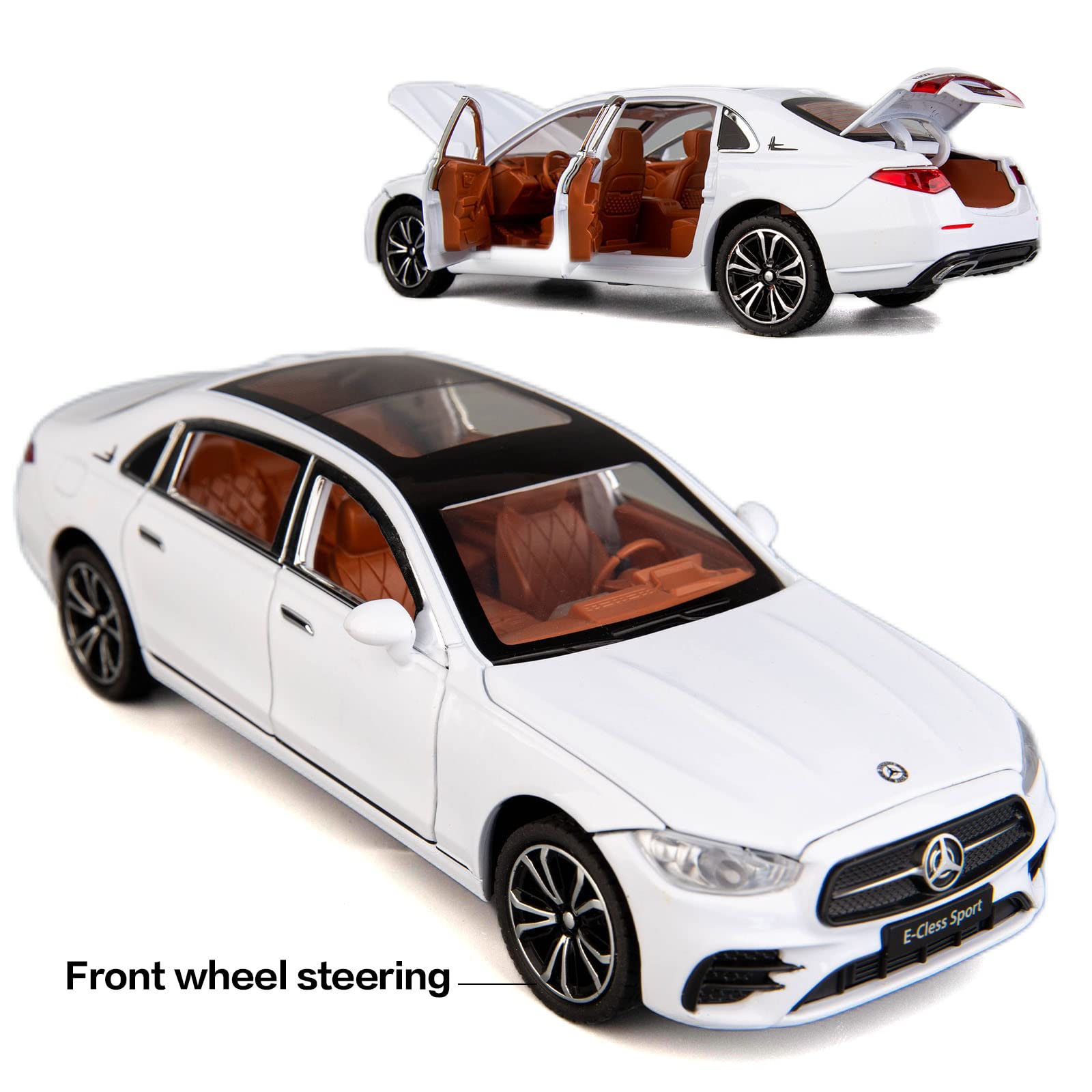 Модель TGRCM-CZ Benz E300 1/24 машинка з цинкового сплаву з функціями звуку і світла, інерційний механізм, білий, фото №5