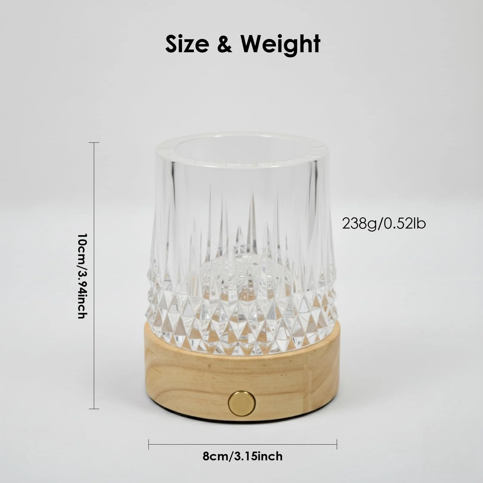 Настільна лампа YumeGlint Small Creative Crystal кришталева з RGB нічником дерев'яна основа сенсорне керування акумуляторна, фото №5