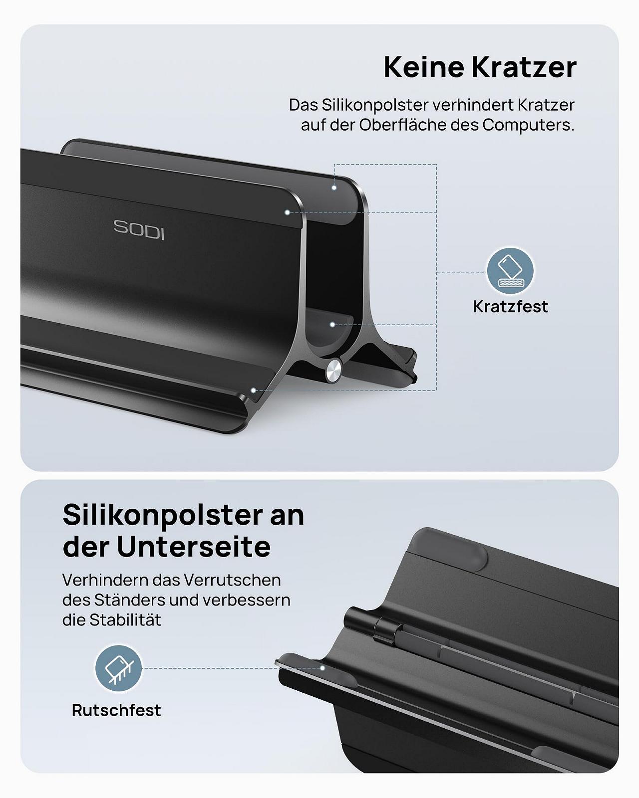 Подставка для ноутбука SODI Vertical, автоматическая, алюминиевая, вертикальная, улучшенная защита, черная, фото №5