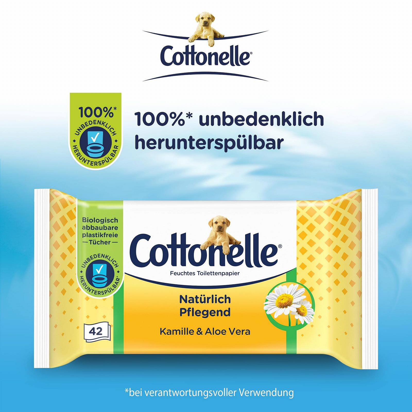 Серветки вологі Cottonelle Naturally Nourishing Ромашка та Алое Вера, 12 x 42 шт, фото №2