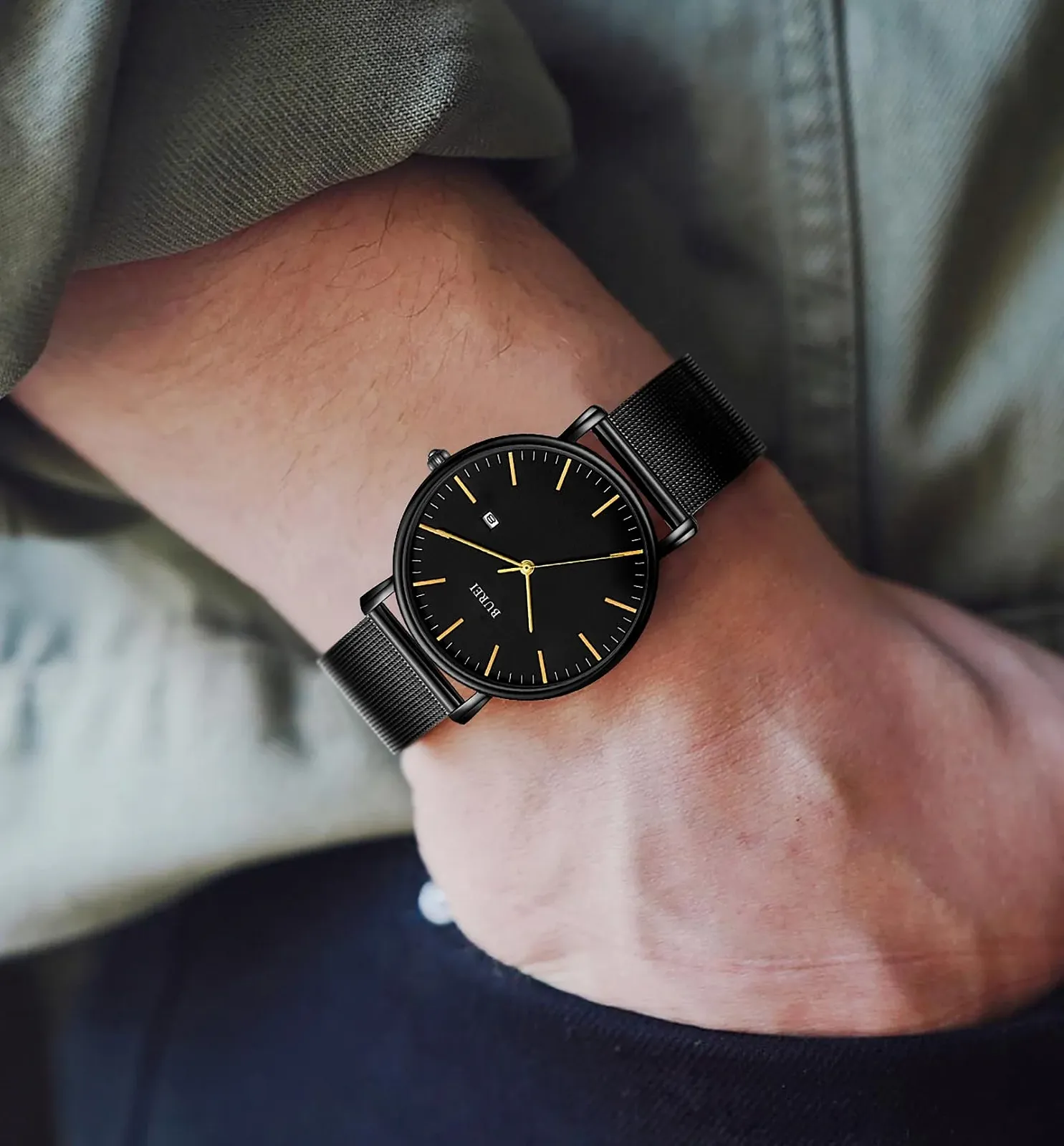 Часы мужские ультратонкие BUREI черные аналоговые с датой, японский кварцевый механизм, фото №5 Часы мужские ультратонкие BUREI черные аналоговые с датой, японский кварцевый механизм, фото №5
