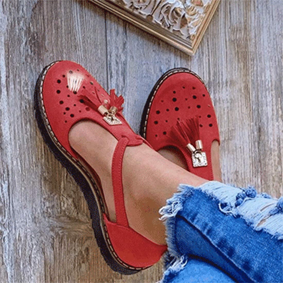 Сандалии CrEev Женские Плоские Модные С Кисточками Удобные Пляжные, фото №6