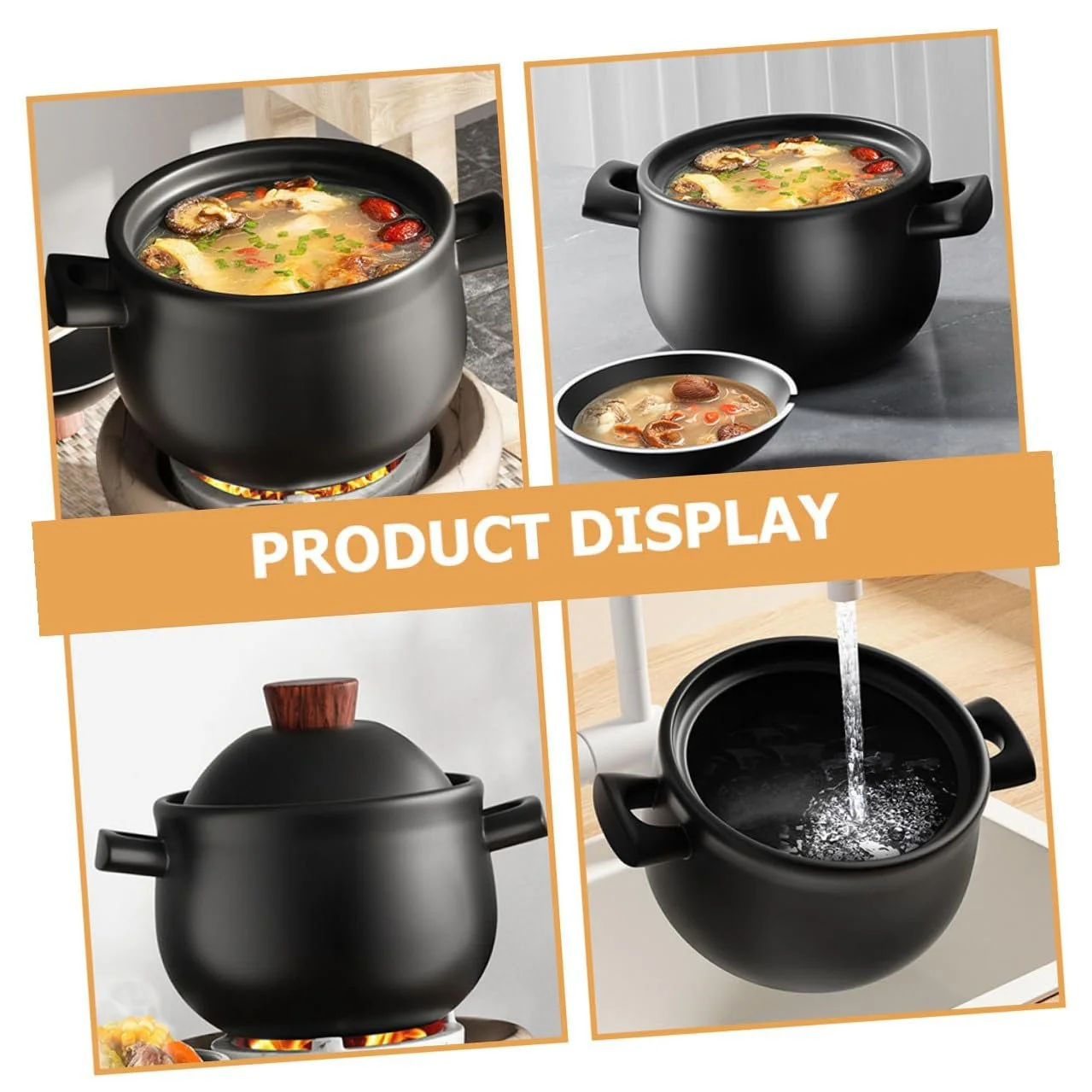 Кастрюля для тушения VANZACK керамическая большая термостойкая для газовых плит для супов и рагу, фото №5