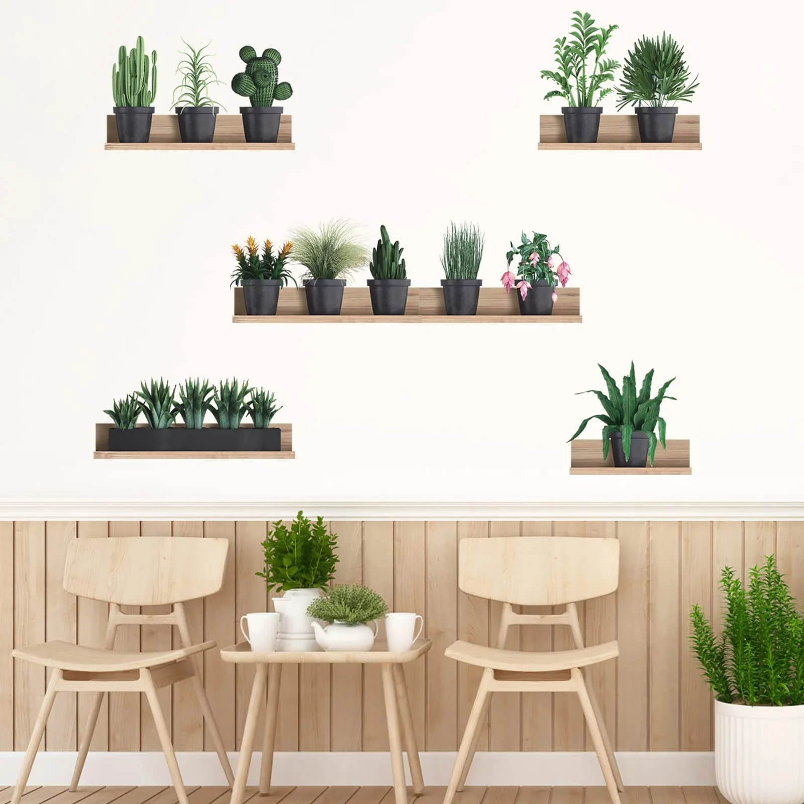 Наклейка на стіну KAIRNE 3D Зелені рослини PVC Зелене листя та квіти в горщиках, фото №6