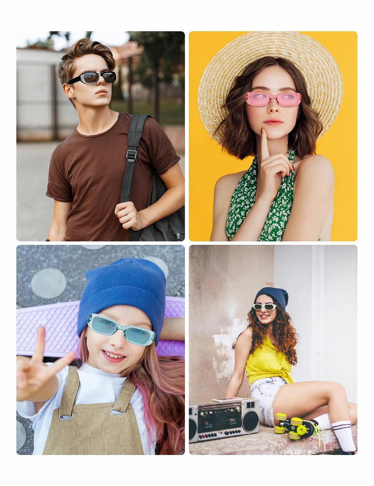 Набір сонцезахисних окулярів Becellen, 4 шт., вінтажні прямокутні ретро сонцезахисні окуляри, модні кольорові сонцезахисні окуляри з UV 400 для чоловіків і жінок, фото №4 Набір сонцезахисних окулярів Becellen, 4 шт., вінтажні прямокутні ретро сонцезахисні окуляри, модні кольорові сонцезахисні окуляри з UV 400 для чоловіків і жінок, фото №4