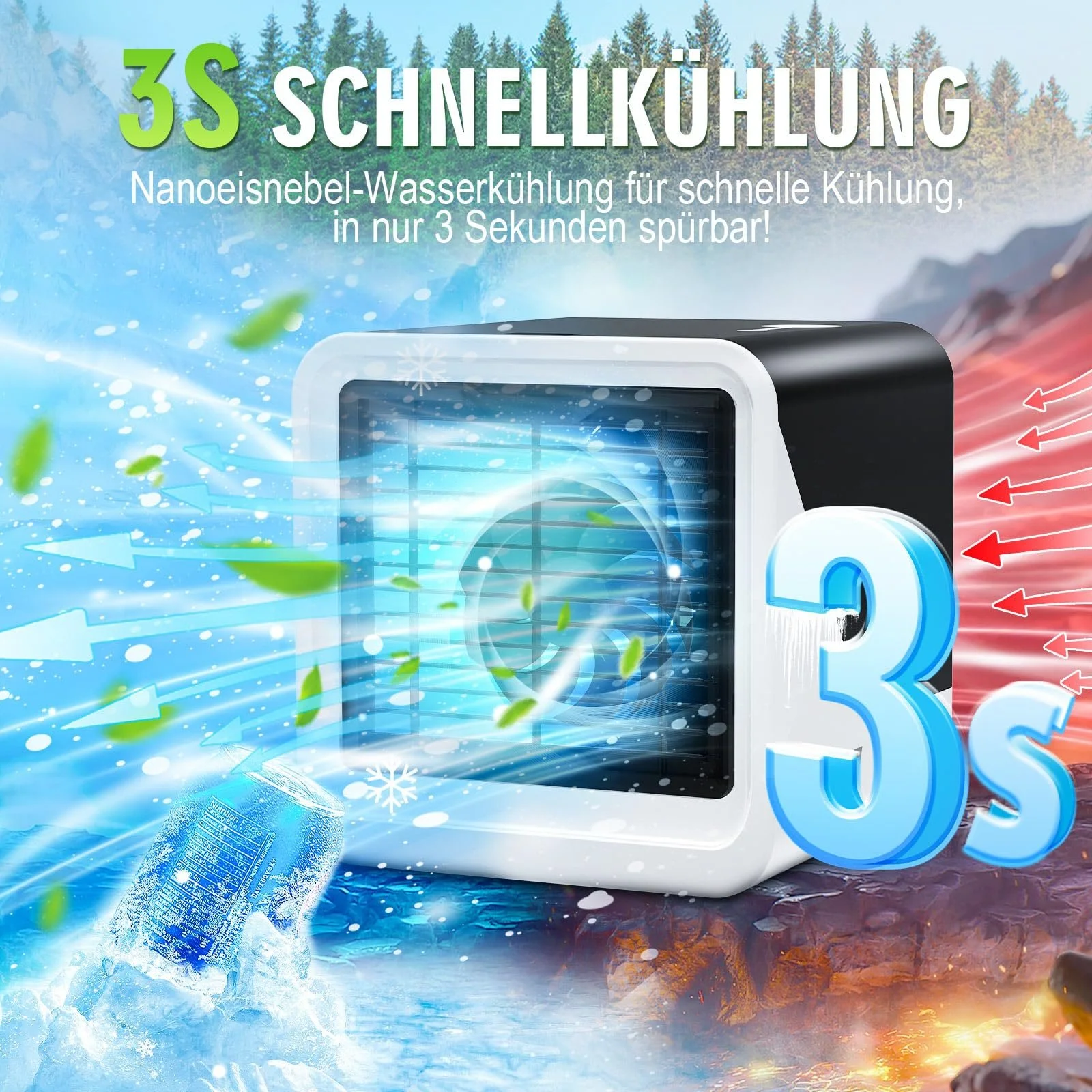 Мобільний кондиціонер Type-C 500 мл 3 швидкості 7 кольорів Нічне підсвічування Без витяжного шланга, фото №3