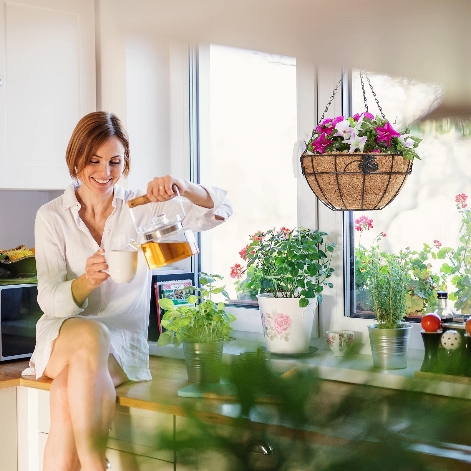 Підвісні кошики Relaxdays Набір з 3 шт Метал та кокосове волокно H x D: 48 x 31 cm Коричневий/Чорний, фото №3