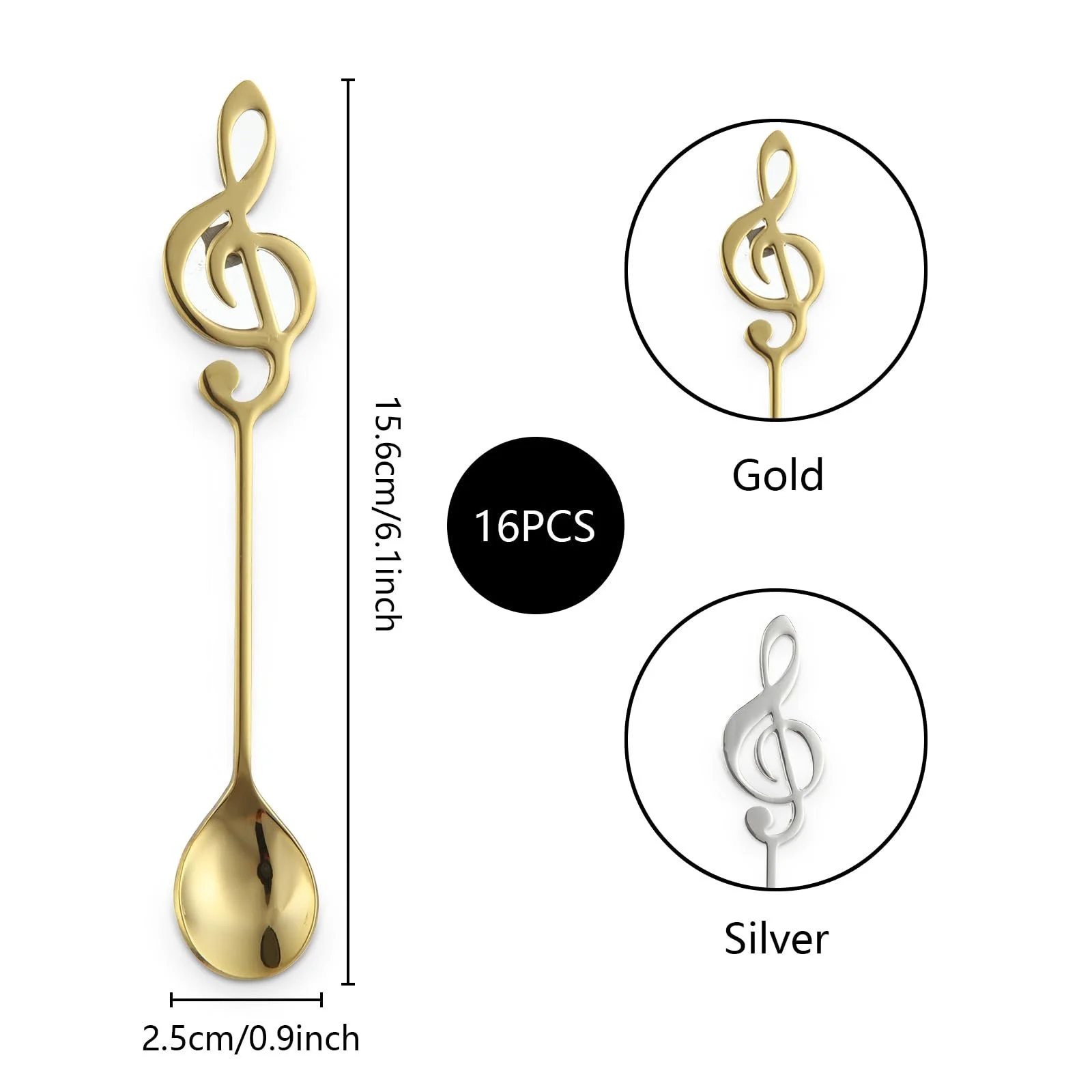 Ложка Кавова MIVIDE Музична нота Сріблястий і золотий, 16 шт, фото №1 Ложка Кавова MIVIDE Музична нота Сріблястий і золотий, 16 шт, фото №1