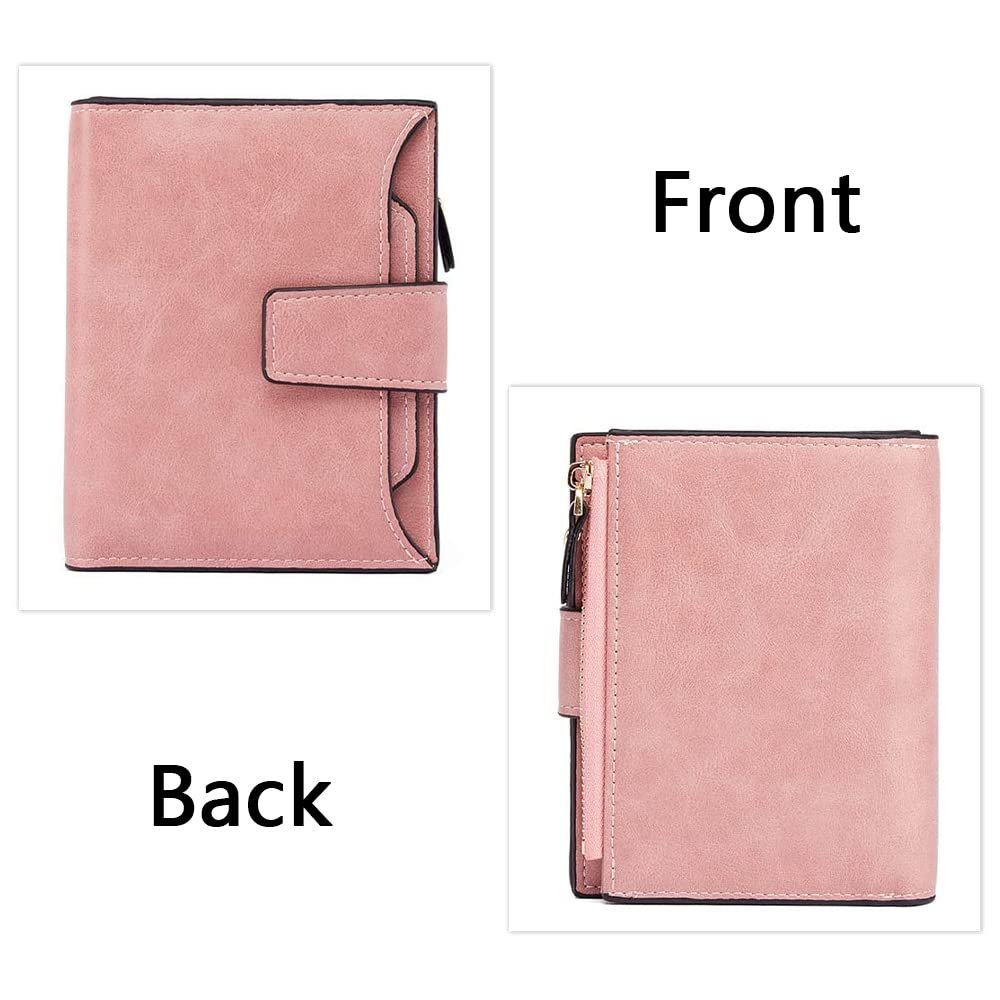 Кошелек Женский кожаный Xeingyee Bifold с RFID защитой для монет, ID карт, банкнот, дебетовых и проездных карт Розовый, фото №5